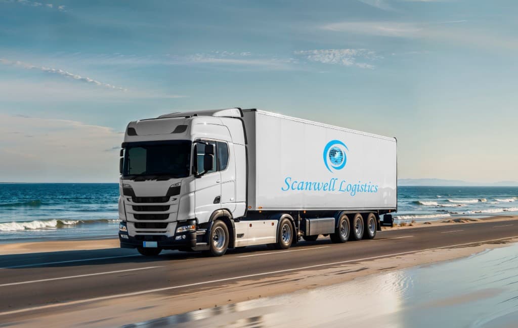 Scanwell Logistics truck on a coastal road